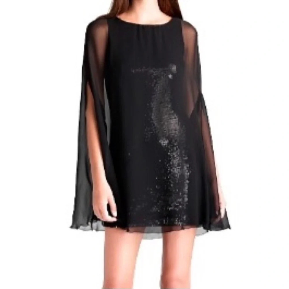 Bailey 44 sheer black Sequined Cocktail Dress With cape size medium NWT prom - Picture 16 of 16
